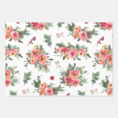 クリスマスフローラ&パインパターン | ウィンターホリデー ラッピングペーパーシート (正面)
