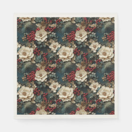 クリスマスフローラ(白い花と緑) スタンダードランチョンナプキン