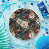 クリスマスフローラ（白い花と緑） ペーパープレート (パーティー)