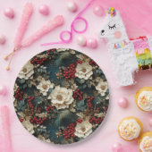 クリスマスフローラ（白い花と緑） ペーパープレート (パーティー)