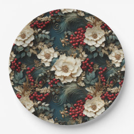 クリスマスフローラ(白い花と緑) ペーパープレート