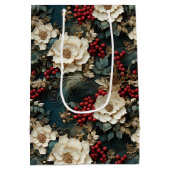 クリスマスフローラ（白い花と緑） ミディアムペーパーバッグ (裏面)