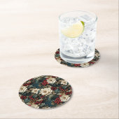 クリスマスフローラ（白い花と緑） ラウンドペーパーコースター (インサイチュ)