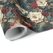 クリスマスフローラ(白い花と緑) ラッピングペーパー (ロールコーナー)