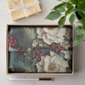 クリスマスフローラ（白い花と緑） 薄葉紙 (ギフト)