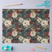 クリスマスフローラ（白い花と緑） 薄葉紙 (クラフト)