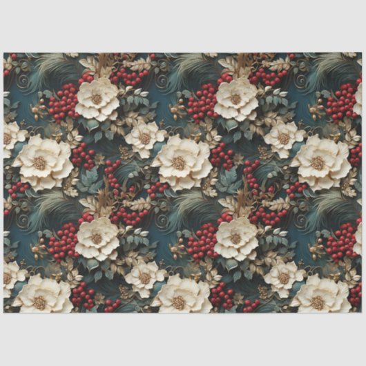 クリスマスフローラ（白い花と緑） 薄葉紙 (正面)