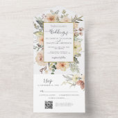 クリスマスフローラQR RSVPゴールドフォイル冬の結婚式 オールインワン招待状 (内側)