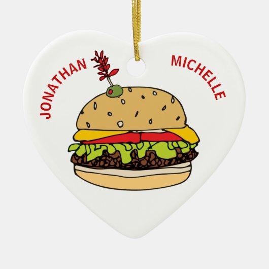 クリスマスフードバーガーのカップル名 セラミックオーナメント (正面)