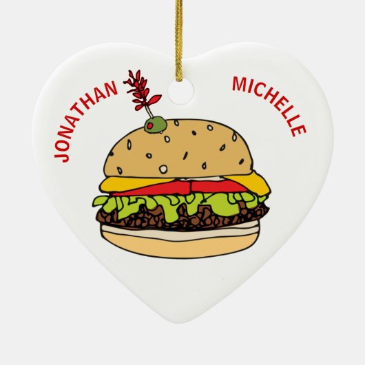 クリスマスフードバーガーのカップル名 セラミックオーナメント (裏面)