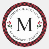 クリスマスフード贈り物レッドバッファロープレイドモノグラム ラウンドシール (正面)