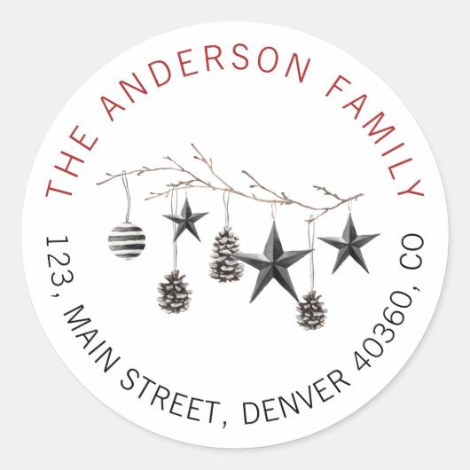 クリスマスブエレガントランチオーナメントの住所 ラウンドシール (正面)