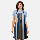 クリスマスブストライプルーズブルーホワイト金ゴールド エプロン (着用した状態)