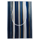 クリスマスブストライプルーズブルーホワイト金ゴールド ミディアムペーパーバッグ (正面)