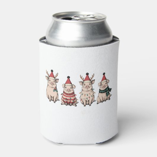 クリスマスブタサンタ帽子トナカイアンテナXmas 缶クーラー (缶正面)