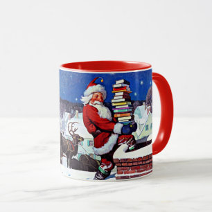 クリスマスブックを届けるサンタ マグカップ