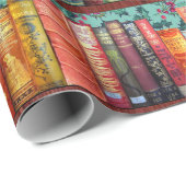 クリスマスブックシェルフ、ホリー、アンティークブック ラッピングペーパー (ロールコーナー)