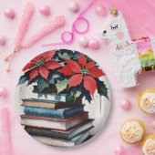 クリスマスブックスとポインセチア ペーパープレート (パーティー)