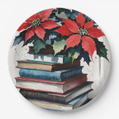 クリスマスブックスとポインセチア ペーパープレート (正面)