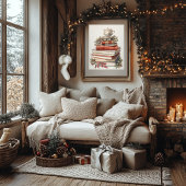 クリスマスブックスタック水彩画スタイル ポスター