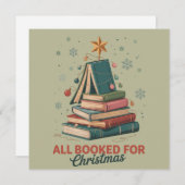 クリスマスブックツリー教師ギフト 予約でいっぱい シーズンカード (正面/裏面)