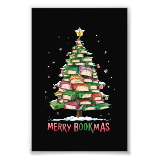 クリスマスブックラバーツリーライブラリアンメリーブックマス フォトプリント            (正面)