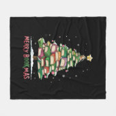 クリスマスブックラバーツリーライブラリアンメリーブックマス フリースブランケット (正面(横))