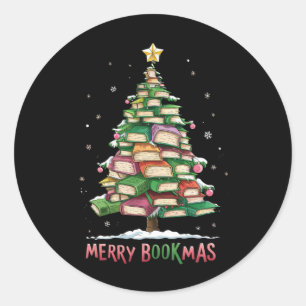クリスマスブックラバーツリーライブラリアンメリーブックマス ラウンドシール