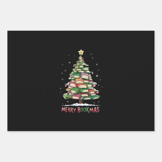 クリスマスブックラバーツリーライブラリアンメリーブックマス ラッピングペーパーシート (正面)
