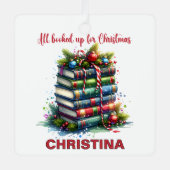 クリスマスブックラバー名前をカスタムする メタルオーナメント (正面)
