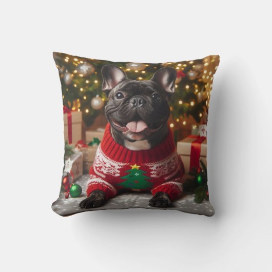 クリスマスブフランスのルドッグ枕 クッション (正面)
