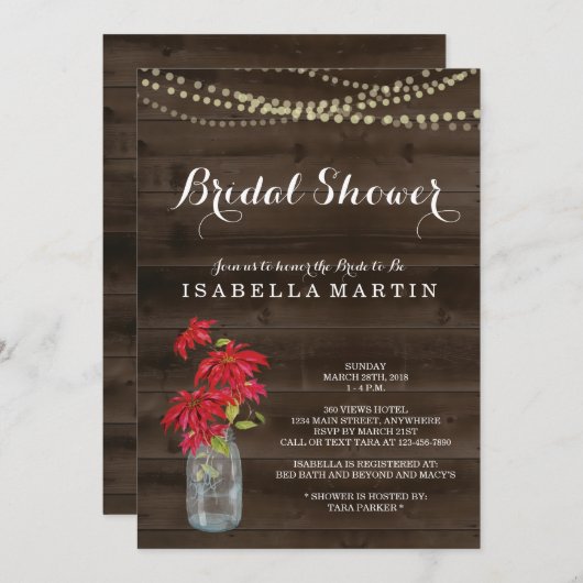クリスマスブライダルシャワーの招待-ポインセチア 招待状 (正面/裏面)