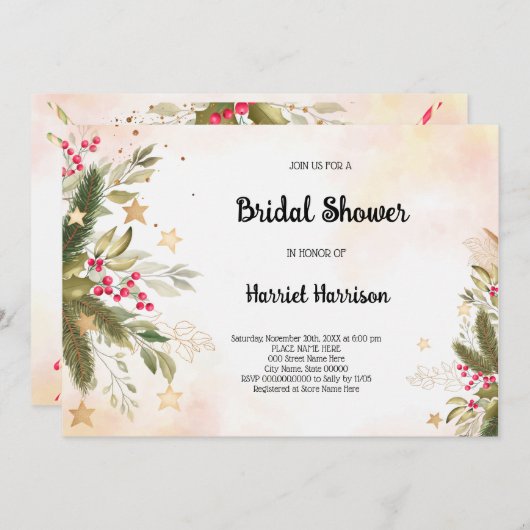 クリスマスブライダルシャワーへの招待 招待状 (正面/裏面)