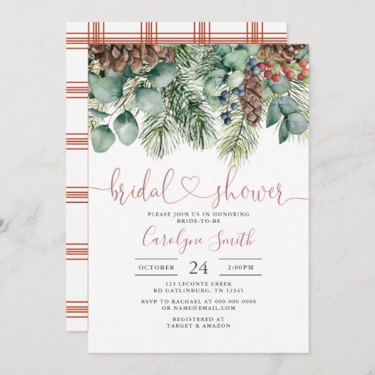 クリスマスブライダルシャワーウィンターブライダルシャワー 招待状 (正面/裏面)