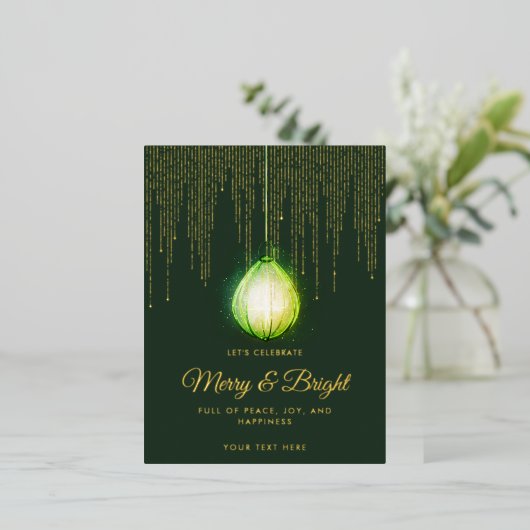 クリスマスブライダルシャワーカップルのディナーウェディングパーティー 箔招待状ポストカード (立ち正面)