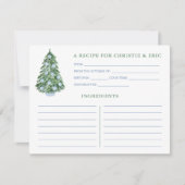 クリスマスブライダルシャワーブルー&グリーンレシピカード 招待状 (正面)