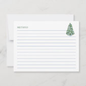 クリスマスブライダルシャワーブルー&グリーンレシピカード 招待状 (裏面)