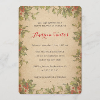 クリスマスブライダルシャワーホリデーテーマ素朴 招待状