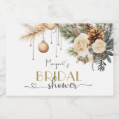 クリスマスブライダルシャワーボホシックウィンターフローラ スパークリングワインラベル (シングルラベル)