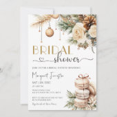 クリスマスブライダルシャワーボホシックウィンターフローラ 招待状 (正面)
