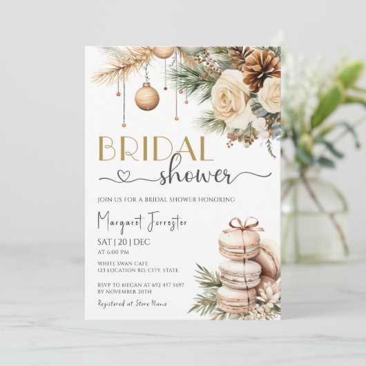 クリスマスブライダルシャワーボホシックウィンターフローラ 招待状 (スタンド正面)