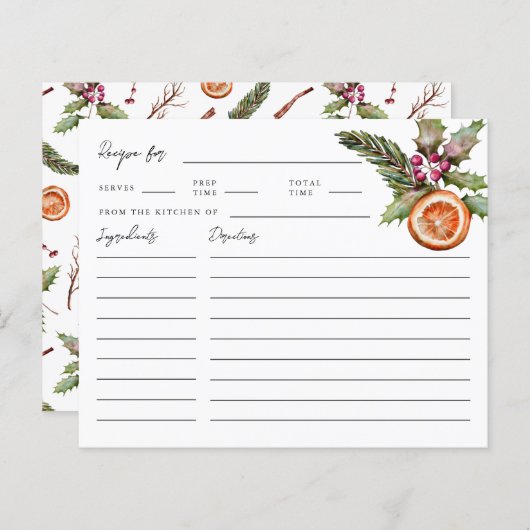 クリスマスブライダルシャワーレシピカード (正面/裏面)