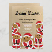 クリスマスブライダルシャワー金ゴールドジンジャーブレッドサンタ 招待状 (正面/裏面)