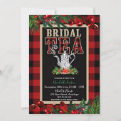 クリスマスブライダルティーパーティーレッドブラックバッファロープレイド 招待状 (正面)