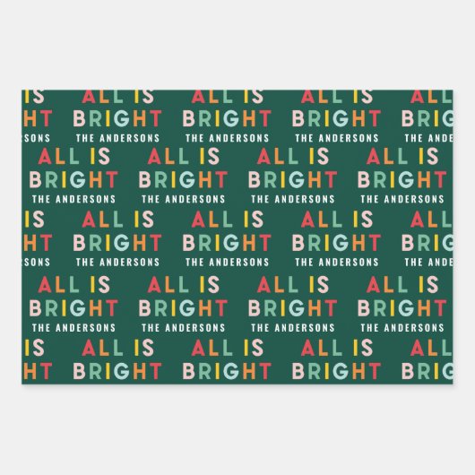 クリスマスブライトカラフルモダンおもしろいグリーンホリデー ラッピングペーパーシート (正面)