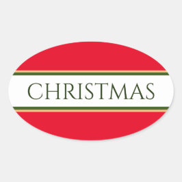クリスマスブライトレッドグリーンホワイトレースストライプズ 楕円形シール