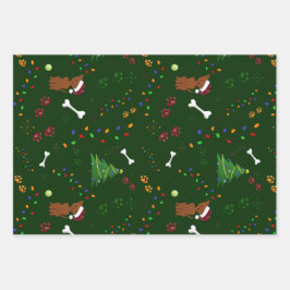 クリスマスブラウンの木の骨はサンタハットライトを歩く ラッピングペーパーシート