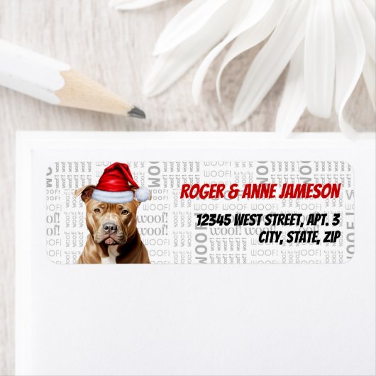 クリスマスブラウンピットブルドッグ差出人住所 ラベル (インサイチュ)