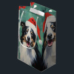 クリスマスブラシ絵を描のアートワーク スモールペーパーバッグ<br><div class="desc">そしてカラフルサンタハットを着たコリーを持つクリスマスデザインの喜びと</div>