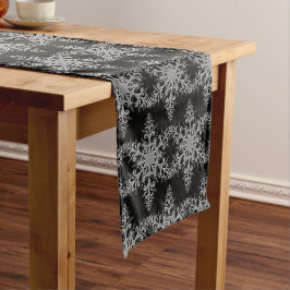 クリスマスブラックとシルバーのスノーフレーク・テーブルランナー ショートテーブルランナー
